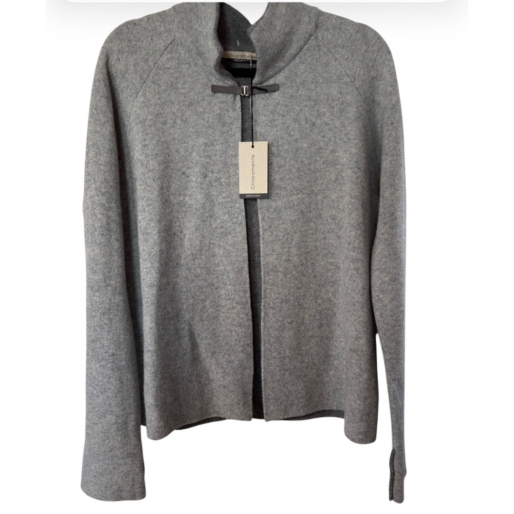 NWT Chiaramente Italy Wool Blend Mock Neck Toggle Cardigan Light Grey‎ L